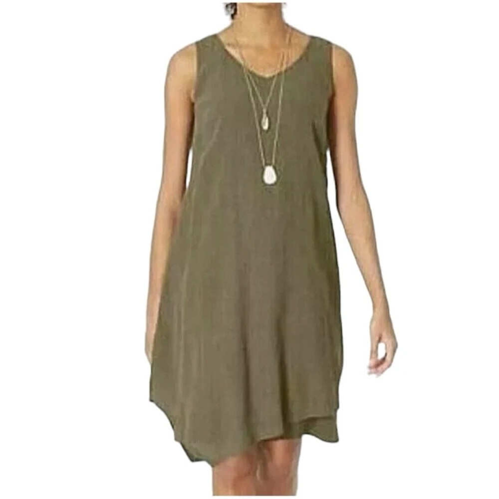 J. Jill pure Jill sleeveless asymmetric textured tencel brown dress XS petite